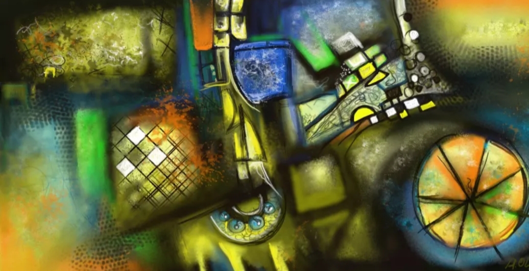 Obra sin título II — pintura abstracta con motivos afro-cubanos
